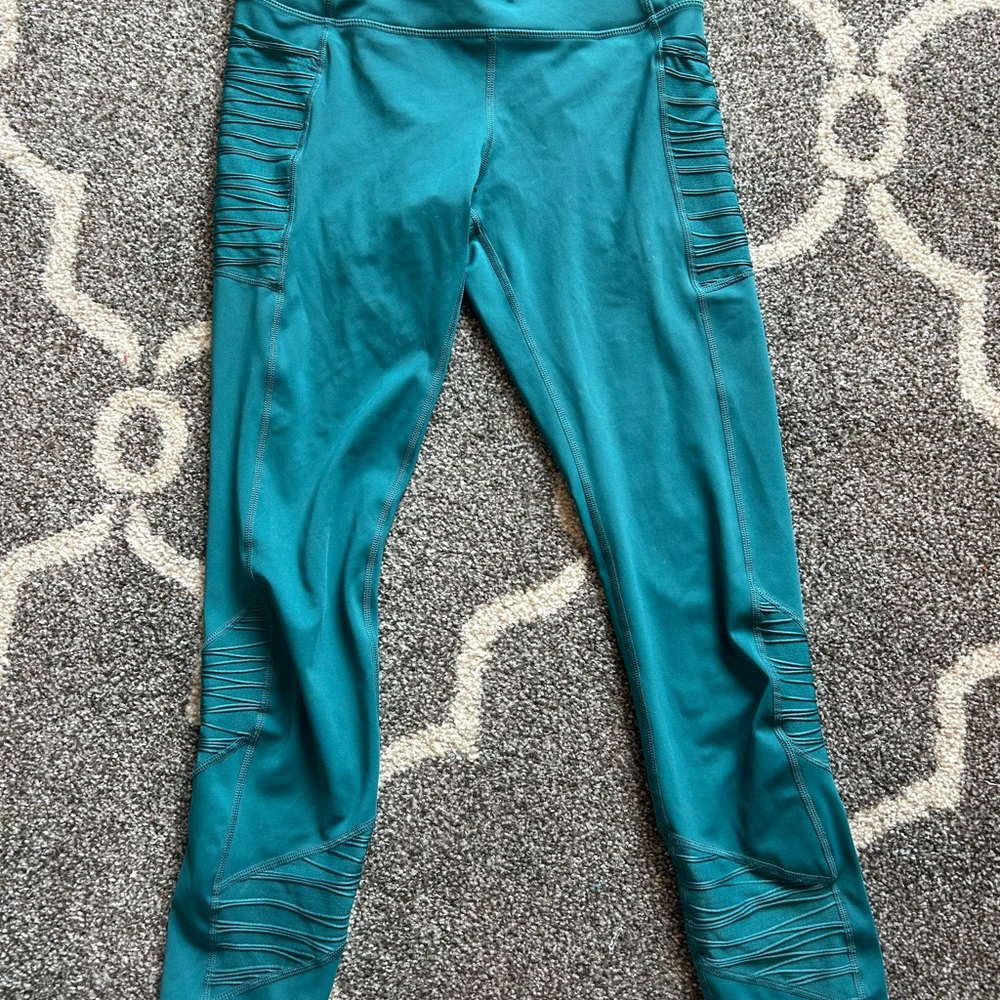 Teal Leggings with Ruched Sides